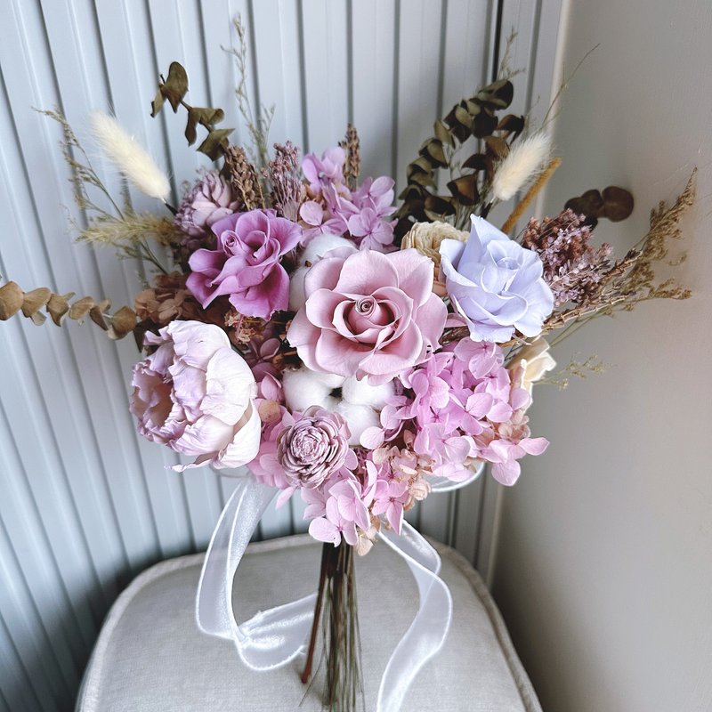 永生捧花-紫色。新娘捧花。婚紗捧花。登記捧花。結婚。婚禮 - 乾燥花/永生花 - 植物．花 紫色