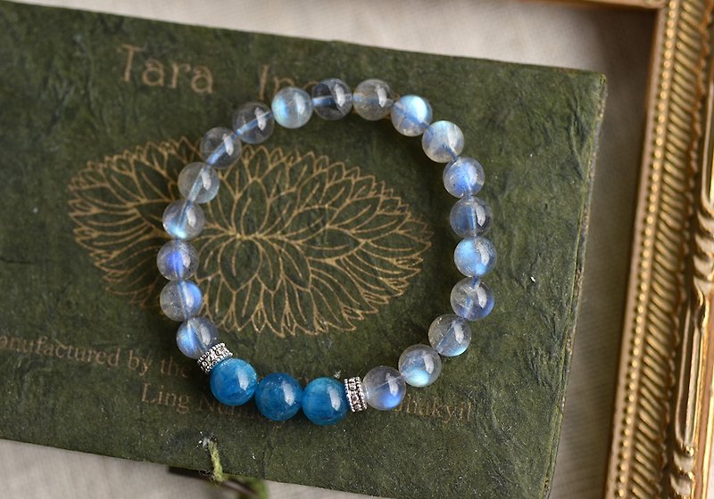 Clear Iridescent Labradorite + Blue Stone Sterling Silver Crystal Bracelet - Bracelets - Crystal Gray