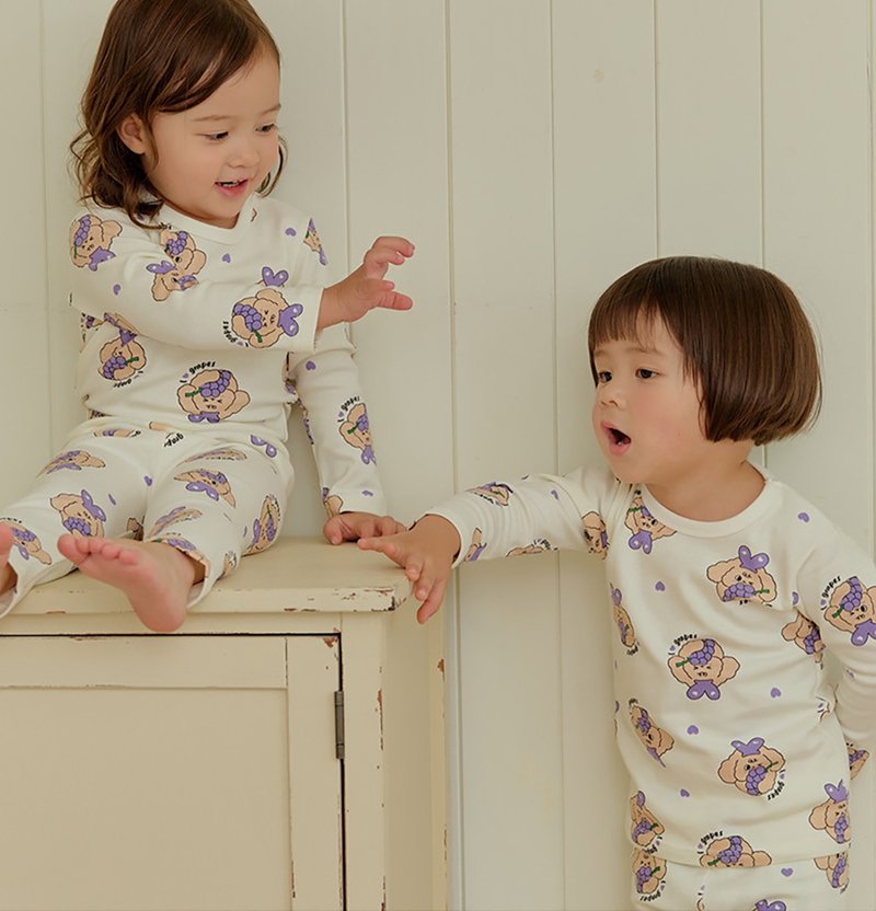 【新作】リボンとパープルのプードル柄 - 雲のような肌触りの長袖韓国ベビー服 - K65709 - トップス・Tシャツ - コットン・麻 パープル