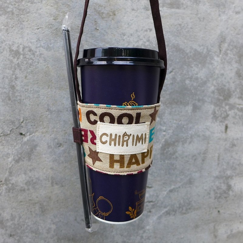 Eco-friendly beverage bag - khaki single word (single entry) - Beverage Holders & Bags - Cotton & Hemp 