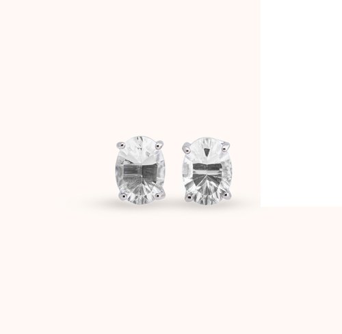 安珠 AND JEWEL 每天配戴的天然寶石 安珠 透鋰長石 白色 橢圓 6*8mm 耳環 經典系列 Oval E 寶石銀飾