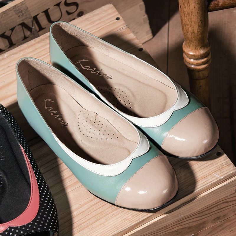 Lake green leather small collar doll shoes zero size discount - รองเท้าบัลเลต์ - หนังแท้ 