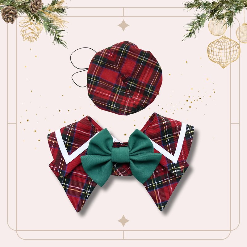 [Christmas Gift] Pet Christmas Red Charlotte Scarf + Beret - ชุดสัตว์เลี้ยง - ผ้าฝ้าย/ผ้าลินิน สีแดง