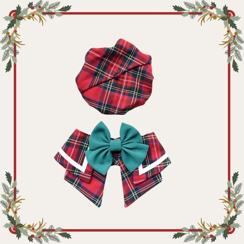 [Christmas Gift] Pet Christmas Red Charlotte Scarf + Beret - ชุดสัตว์เลี้ยง - ผ้าฝ้าย/ผ้าลินิน สีแดง