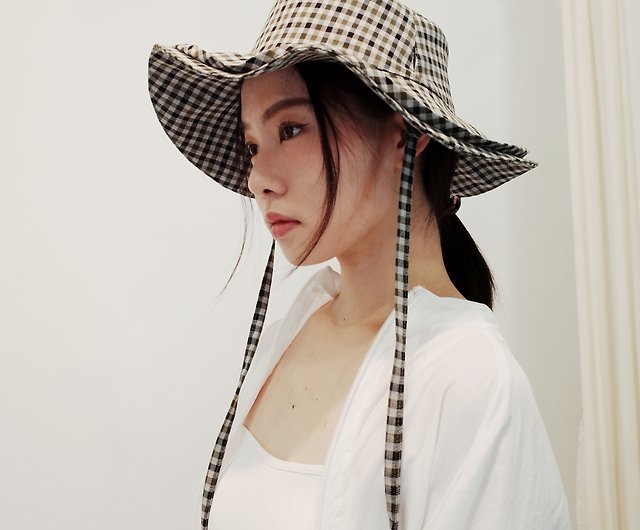 Japanese cloth-big round gentleman hat green grid/sun hat/hiking  cap/camping hat/outdoor hat - Shop chfashion2010 Hats & Caps - Pinkoi
