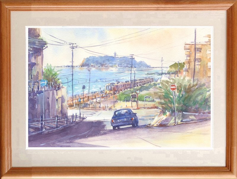 Made to order Watercolor original painting Enoshima and Enoden 20 - Posters - Paper Blue