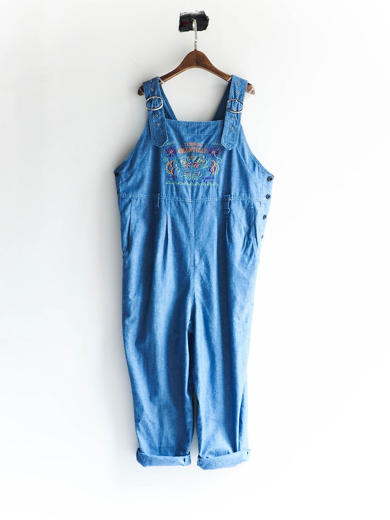 River Hill - youth power Magic Story antique embroidered denim jumpsuit suspenders trousers large neutral overalls oversize vintage - Overalls & Jumpsuits - Cotton & Hemp Blue