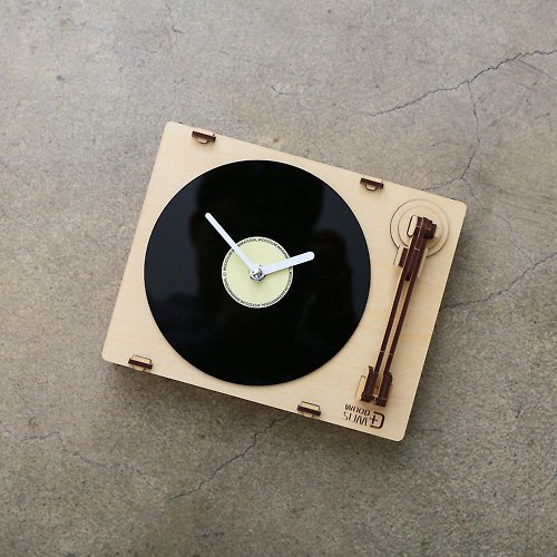 質木模型 手作模型 黑膠唱片機時鐘 木製組合擺飾