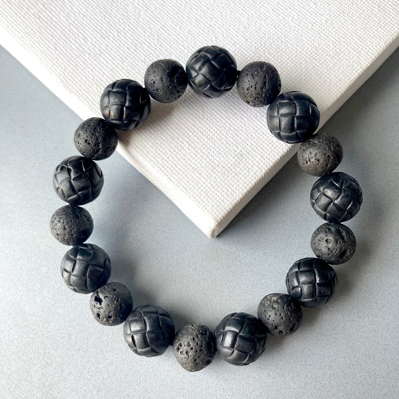 Woven Lava Rock 3D Printed Bracelet - สร้อยข้อมือ - เรซิน สีดำ