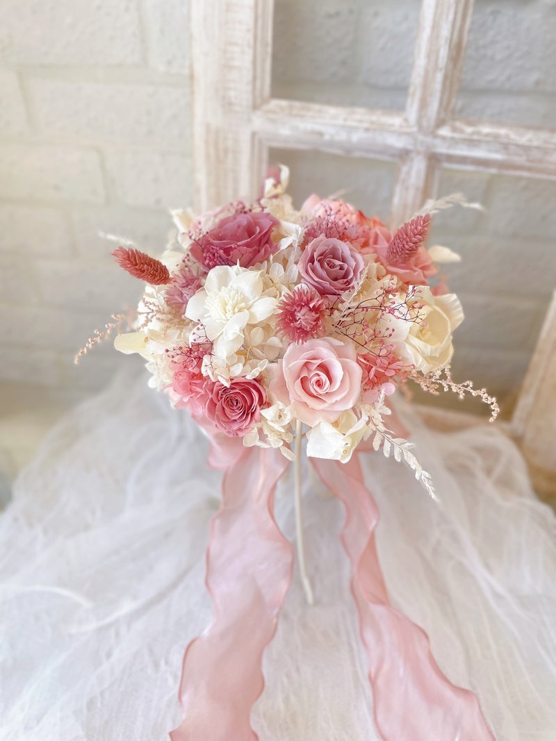 Preserved flower bouquet, Korean style bouquet, registration bouquet, wedding bouquet, natural style bouquet - Dried Flowers & Bouquets - Plants & Flowers Pink