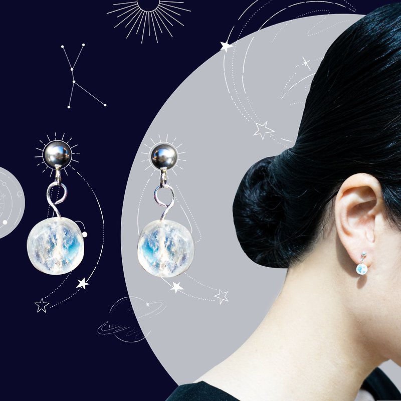 Custom Zodiac Birthstone【 Cancer Moonstone Earrings 】 - Earrings & Clip-ons - Sterling Silver White