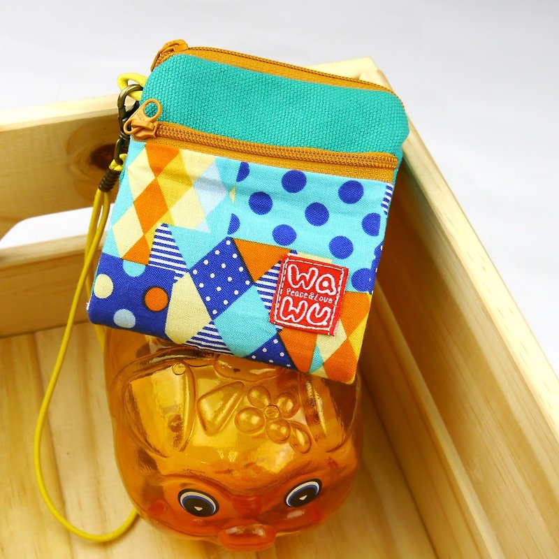 Sandwich toast bag / card coin purse (colorful blue grid) (with string) Japanese cloth to order production* - กระเป๋าใส่เหรียญ - ผ้าฝ้าย/ผ้าลินิน สีเขียว