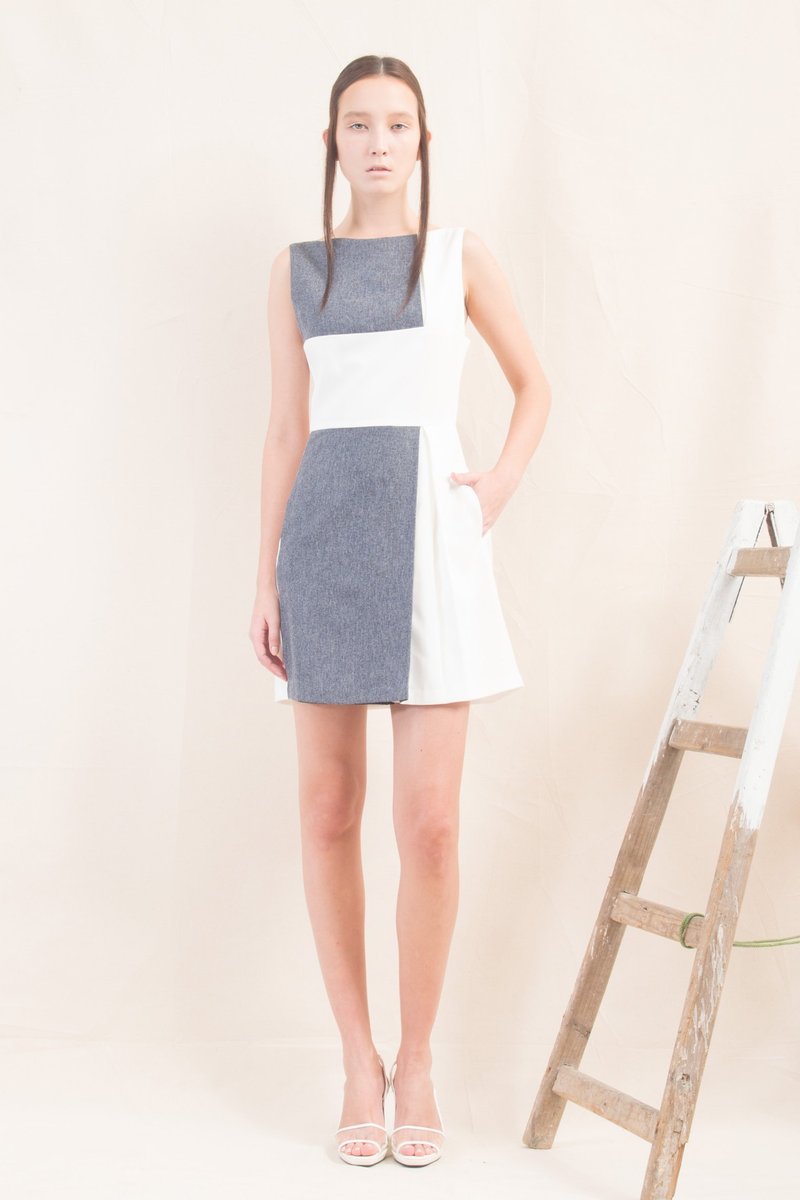 BICOLOR DRESS - 洋裝/連身裙 - 聚酯纖維 灰色