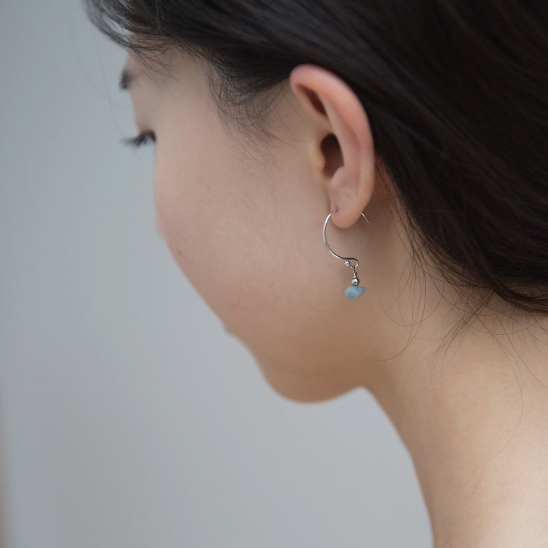 ZHU. Handmade Earrings | Marine (Natural Stone / Aquamarine / Ear Clip / Mother's Day Gift) - Earrings & Clip-ons - Stone 