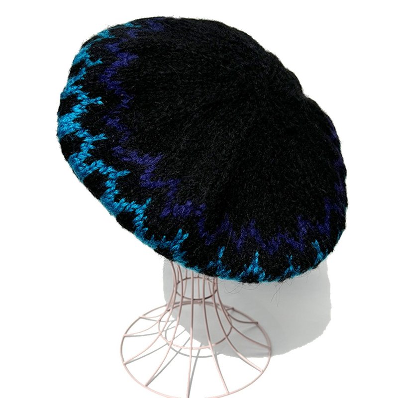 [Knit Tam] Nordic Knit Tam Beret BLUE - Hats & Caps - Wool Black