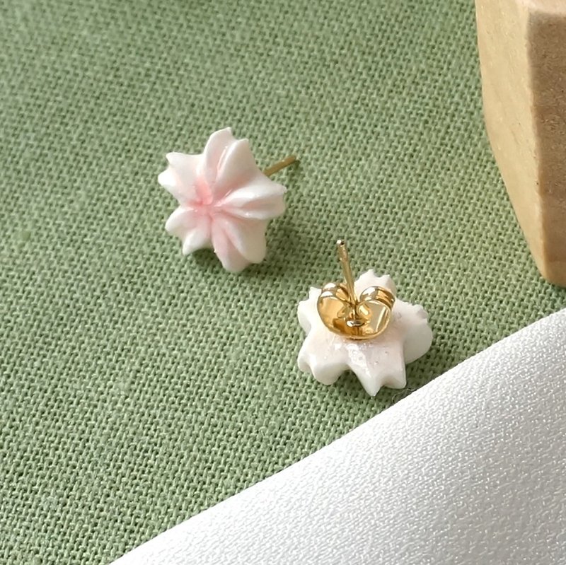 Sakura Cherry Blossom Earrings/Clip on =Flower Piping= Customizable - ต่างหู - ดินเหนียว สึชมพู