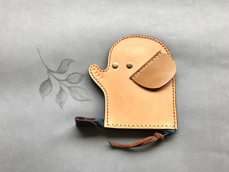 POPO│ elephant │ leather. double-sided color. coin purse │leather - Coin Purses - Genuine Leather Brown