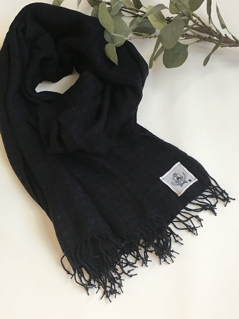 手織りシックな千鳥格子ショール - 絲巾 - 羊毛 黑色