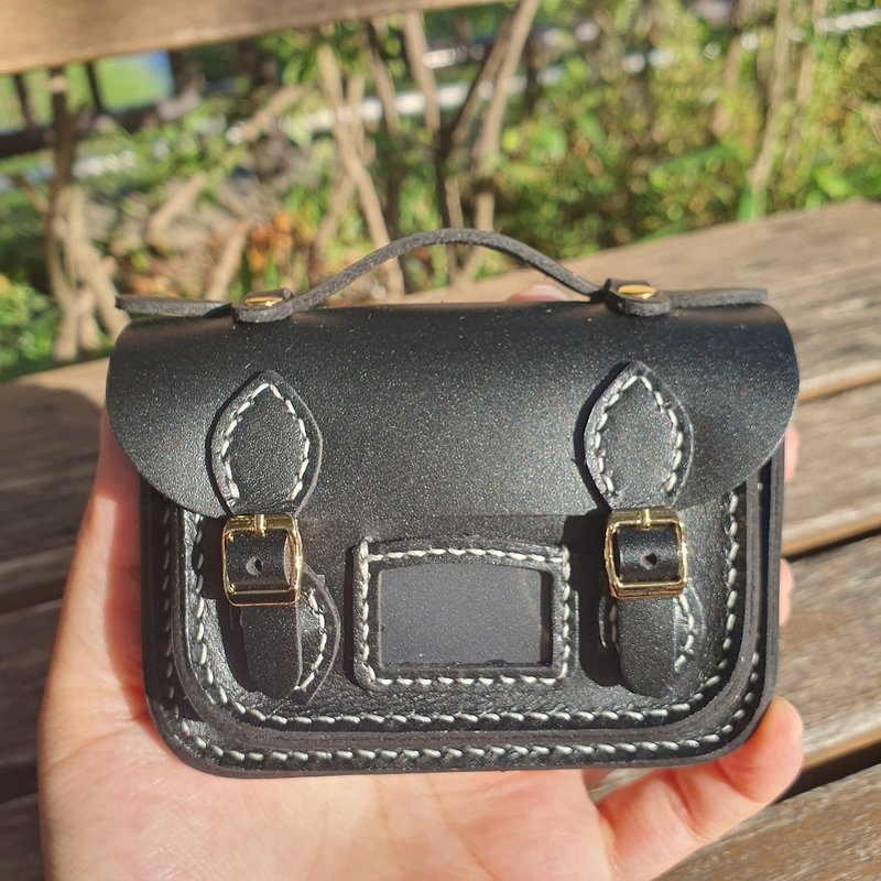 Mini satchel bag card wallet (magnet button) - 卡片套/卡片盒 - 真皮 黑色