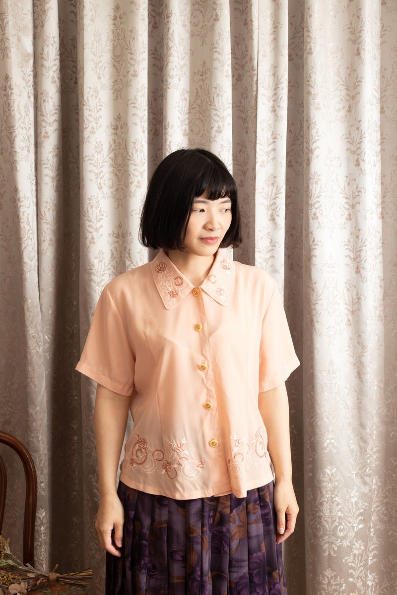 雪紡襯衫 古着【初戀販賣所】Vintage 花襯衫 A752 - 女襯衫 - 其他人造纖維 