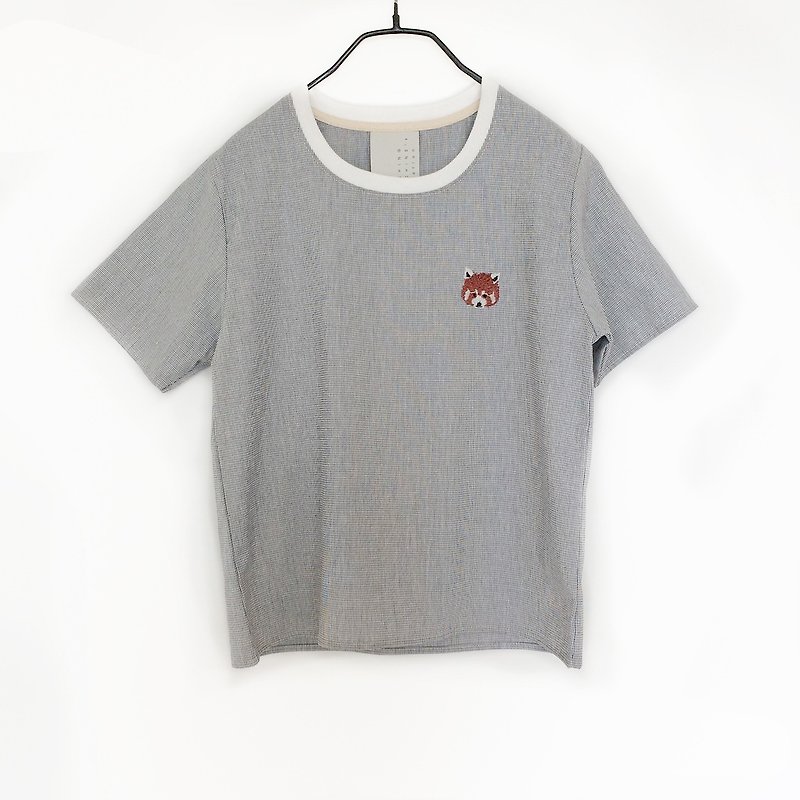 Red Panda embroidery - shirt - 女裝 上衣 - 棉．麻 灰色
