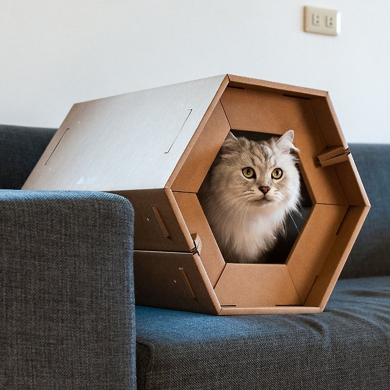 CARTON Haokuo hexagonal corrugated cat house (including special scratching board) - ของเล่นสัตว์ - กระดาษ สีกากี