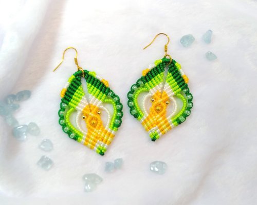 打結。Jaye's Macrame Studio E014-手工編織串珠耳環 森林繽紛幻想