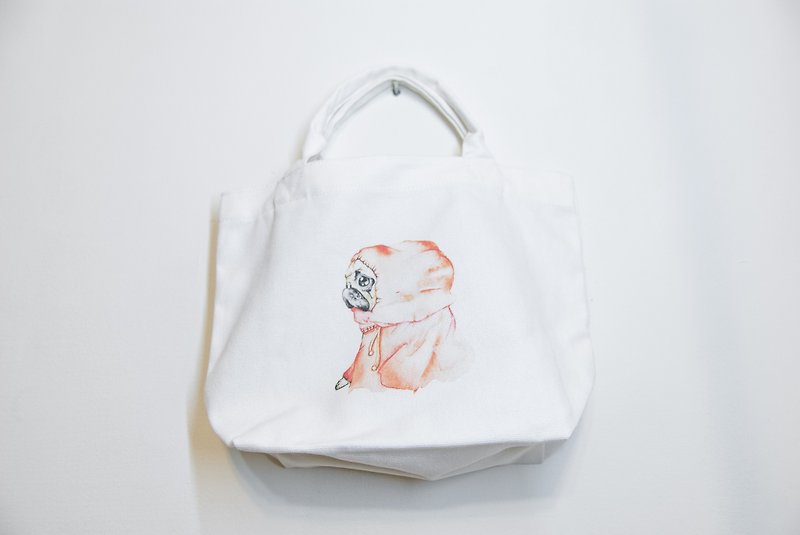 犬 手描き バゴ コットンキャンバス/トートバッグ キャンバスバッグ トートバッグ トートバッグ ランチバッグ（予約注文 - ショルダーバッグ - コットン・麻 ホワイト