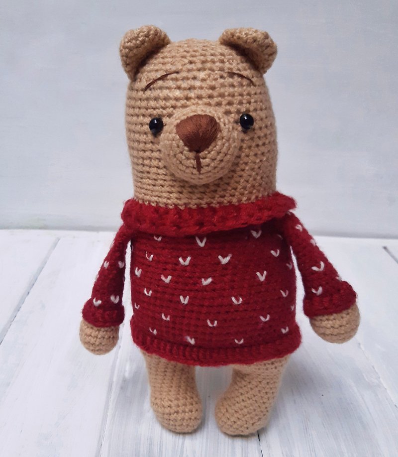 Hand Crochet Funny Christmas Caramel Bear Soft Stuffed Animal Toys Knit Decor - 寶寶/兒童玩具/玩偶 - 壓克力 金色