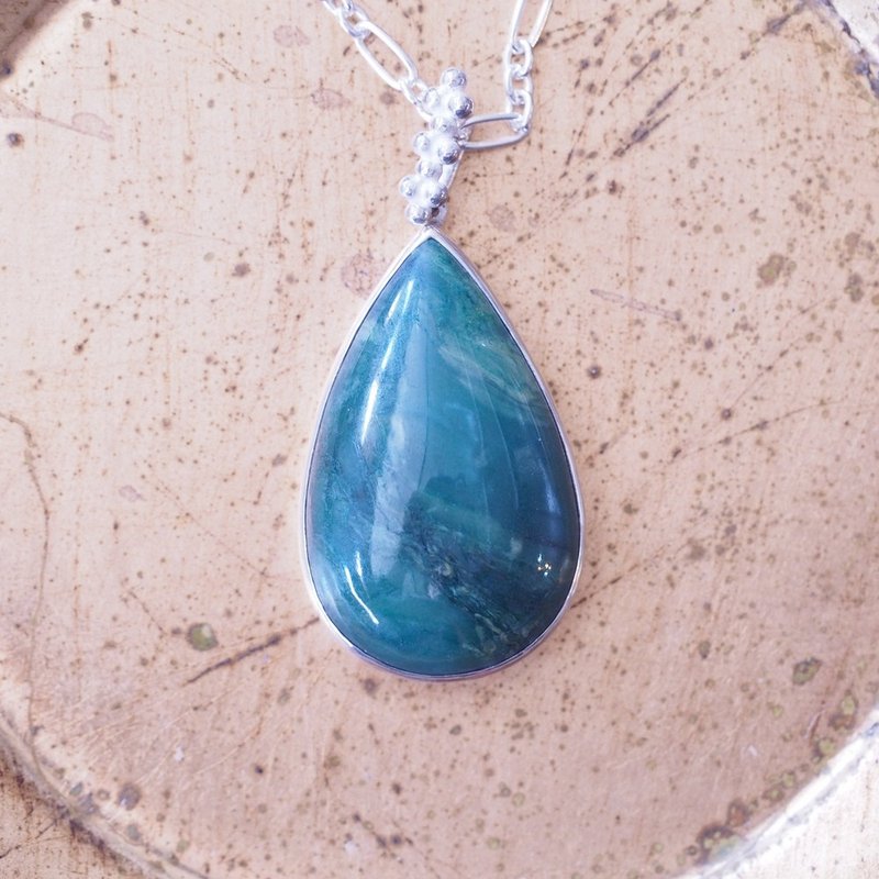 少見寶石 鉻綠玉髓 手工純銀項鍊 Chrome chalcedony Mtorolite - 項鍊 - 半寶石 綠色