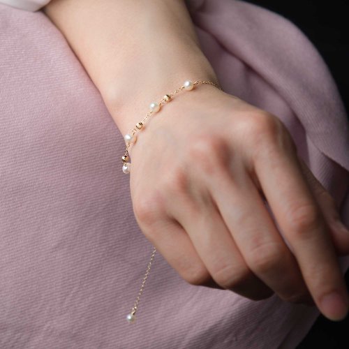 Pink Laboratory 粉紅製造 天然淡水珍珠14K包金手鍊 | 六月誕生石不褪色手鏈姊妹伴娘禮物