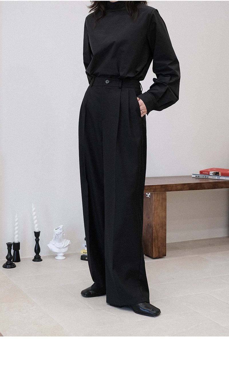 Black loose simple high waist straight wide leg suit pants - Women's Pants - Other Materials 