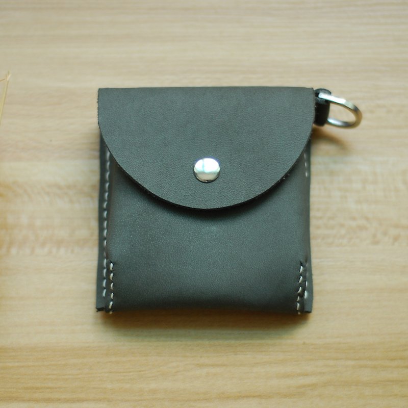 Change small bag leather hand sewing (gray) - กระเป๋าใส่เหรียญ - หนังแท้ สีเทา
