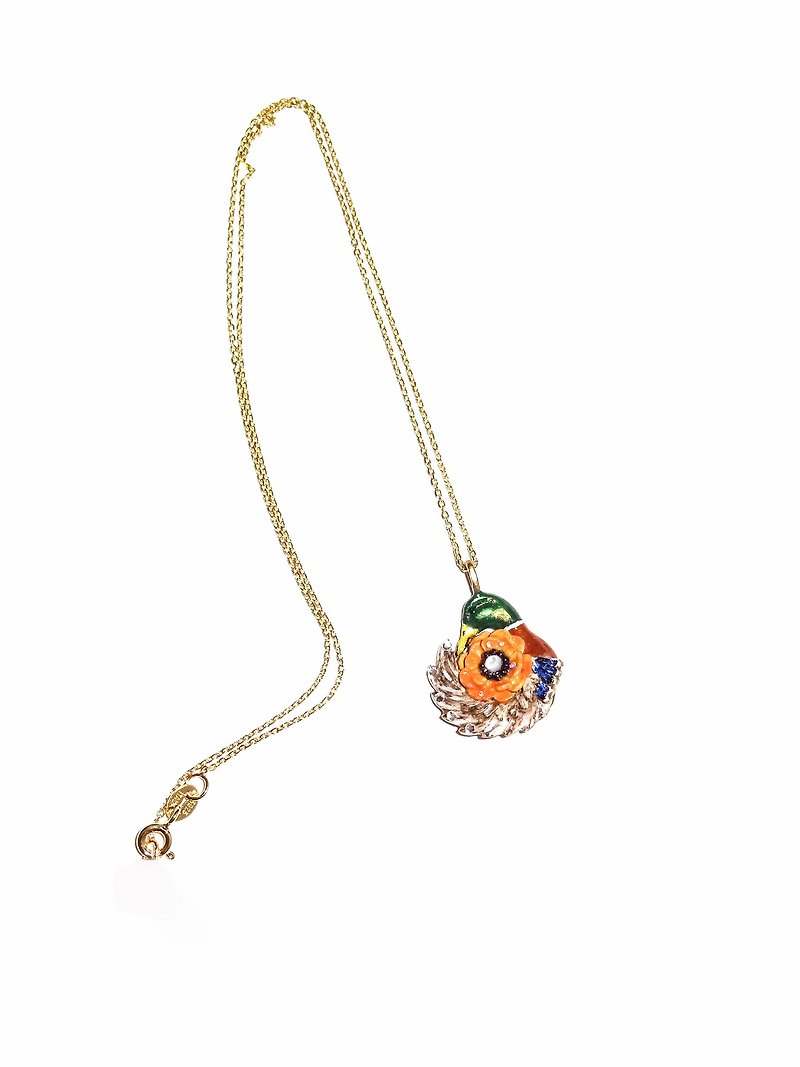 Handmade jewelry enamel series enamel mallard flower necklace pre-order - Necklaces - Enamel Green