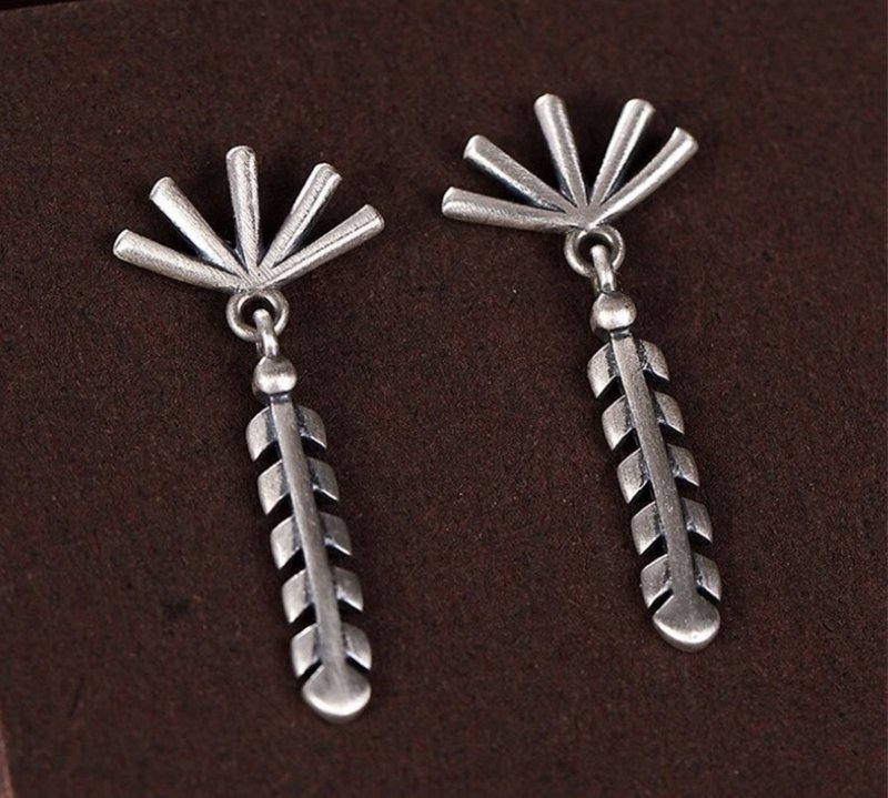 Designer Wheat Ears Dangle Earrings for Women New Creative Plant Earrings Thai - 耳環/耳夾/耳骨夾 - 純銀 銀色