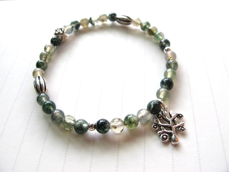 Water grass agate x 925 silver [rolling grass - flower] - hand-created natural stone series - Bracelets - Crystal Green