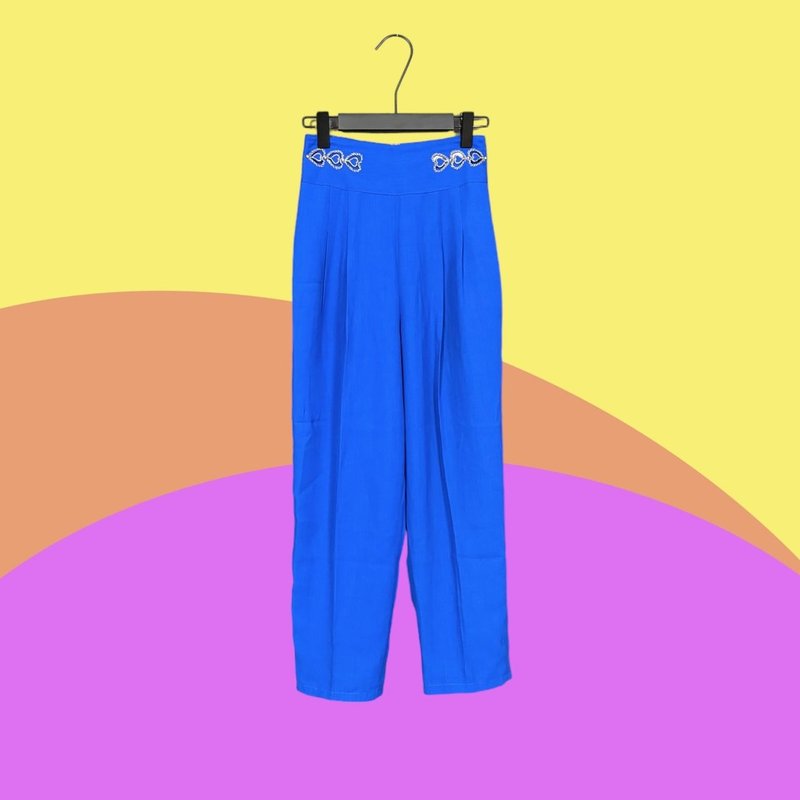 Second-hand Jiadan royal blue love basket hole jacquard high waist wide tube wide pants elegant trousers CA912 - กางเกงขายาว - เส้นใยสังเคราะห์ สีน้ำเงิน