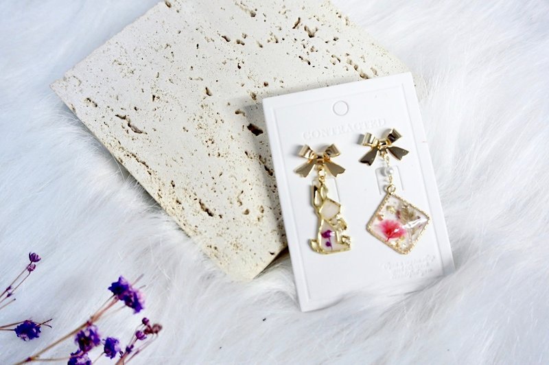 [Spring Trip] Dried flowers - baby's breath/earrings/ Clip-On/ Silver/animal shapes/pink - ต่างหู - เงินแท้ สึชมพู