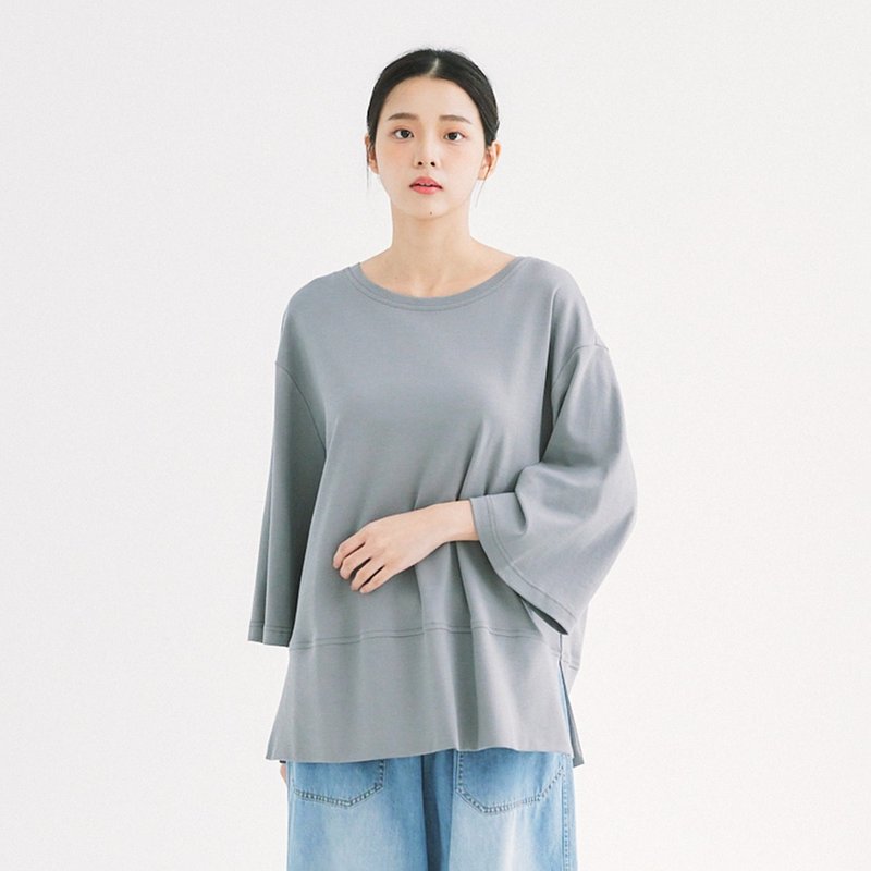 【Simply Yours】Versatile loose mid-sleeve T Gray F - เสื้อยืดผู้หญิง - ผ้าฝ้าย/ผ้าลินิน สีเทา