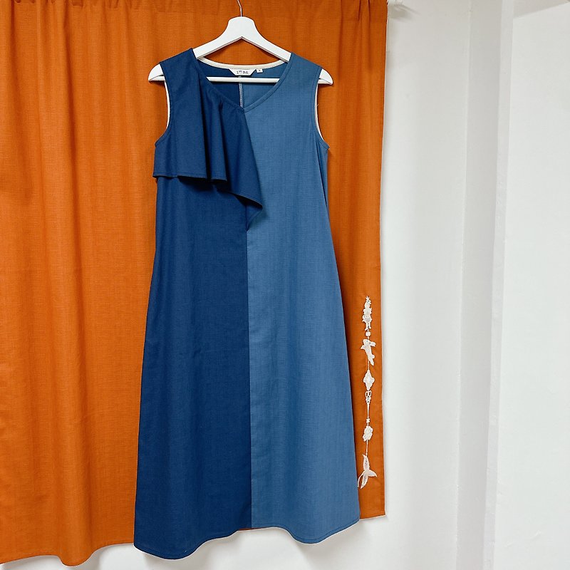 - 1/2シリーズ - ドレープウェーブ装飾ドレス - - ワンピース - コットン・麻 多色