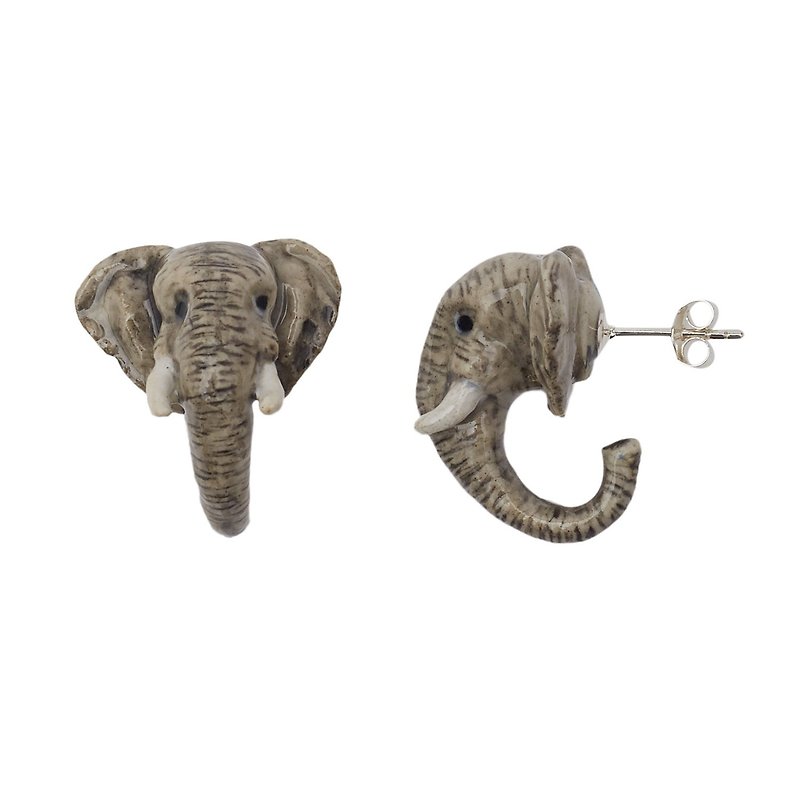 AndMary 手繪瓷耳環-象 禮盒裝 Elephant Stud Earrings - 耳環/耳夾 - 瓷 灰色
