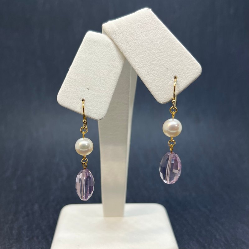 Iki pearl hook earrings, 7.5-8 mm, florite, stainless steel / brass - ต่างหู - ไข่มุก สีทอง