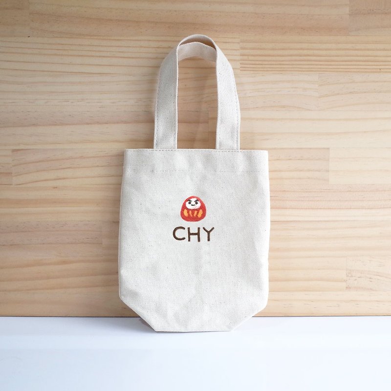 【Q-cute】Beverage bag series-Dharma boy-can add characters - ถุงใส่กระติกนำ้ - ผ้าฝ้าย/ผ้าลินิน สีแดง