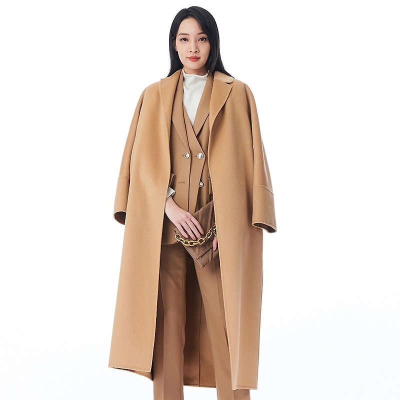 KeyWear French lapel double-sided wool coat- Khaki-0DB04233 - Women's Casual & Functional Jackets - Wool Khaki