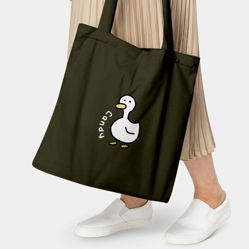 客製化文字 鴨子 duck 環保購物袋 帆布袋 肩揹 托特包 017 - 側背包/斜背包 - 棉．麻 綠色