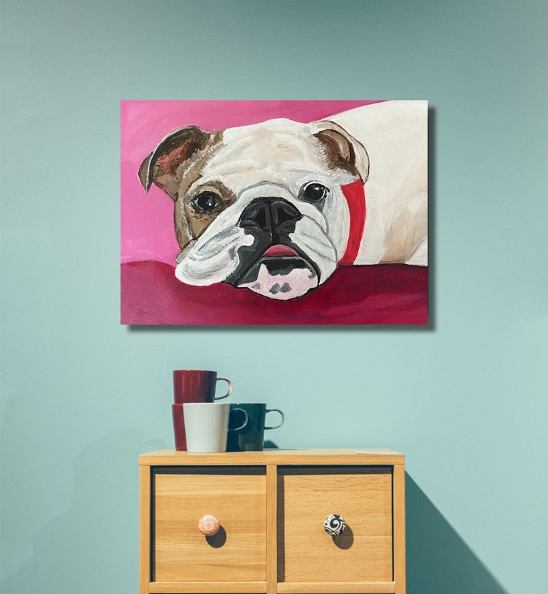 Bulldog Wall Art, Orignal Painting, Dog Painting, Pet Wall Decor - 海報/掛畫/掛布 - 棉．麻 多色