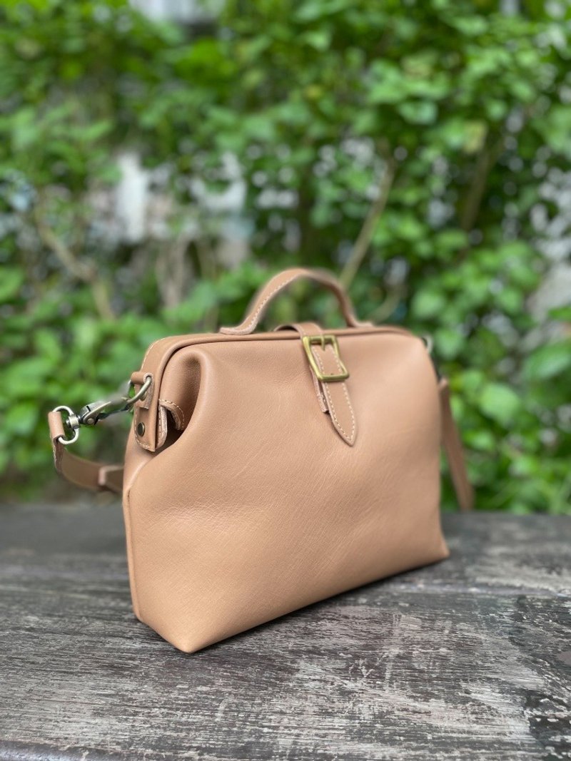 Portable Doctor Bag Crossbody Bag Color: Milk Tea - Messenger Bags & Sling Bags - Genuine Leather Khaki