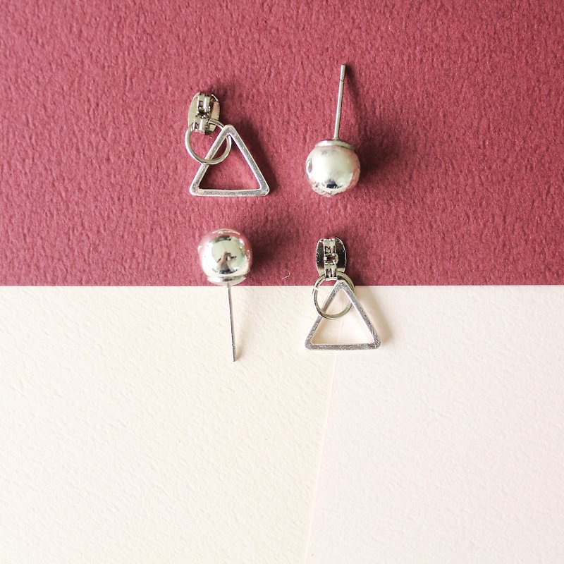 [Da Da Daily]Minimalist geometric silver earrings - Earrings & Clip-ons - Other Metals 