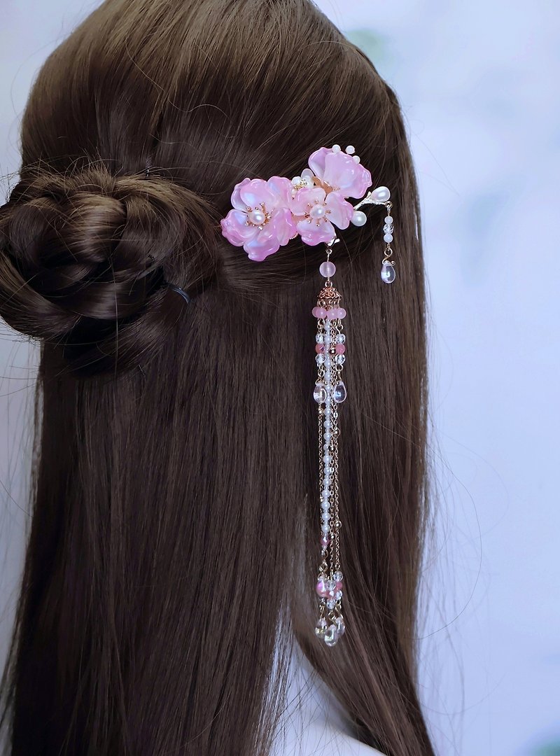 Lemon handmade hair accessories, flowing pink rose glazed hairpin/hairpin (can b - Hair Accessories - Colored Glass Pink