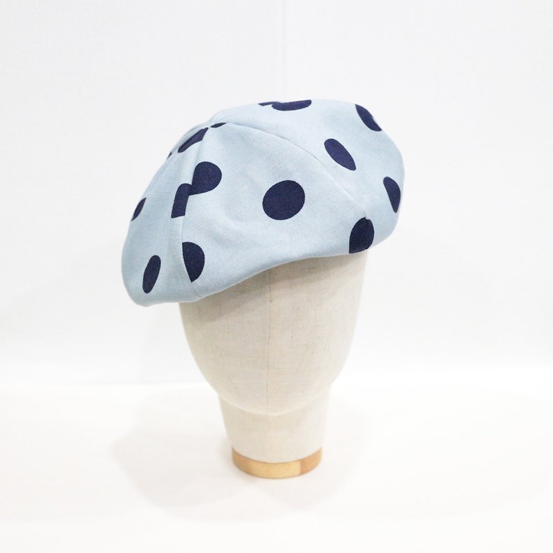 JOJA│[限量] 大圓點藍貝蕾 / S-M可調式/ 貝蕾帽 / 畫家帽 - 帽子 - 棉．麻 藍色